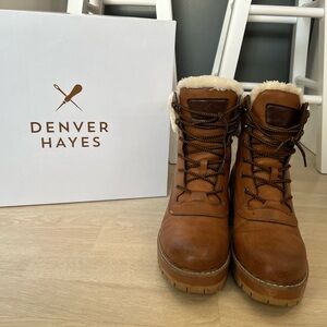 Denver Hayes Tan Leather Boots with Fur Lining